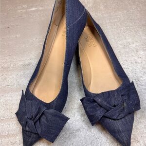 Franco Sarto Navy Denim Loafers with Bow